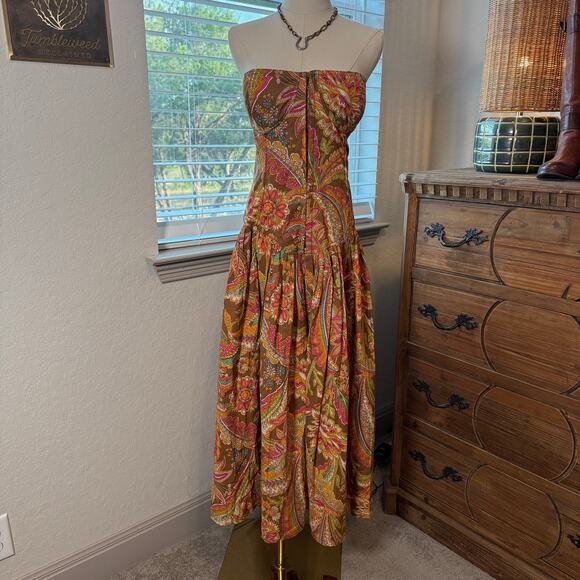 Women's Love the Label Paisley Multi Colored Midi Strapless Dress Size Large NEW